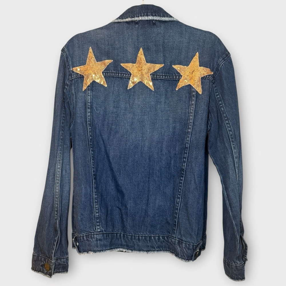 EUC Show Me Your MuMu Blue Denim Jacket with Gold Stars
